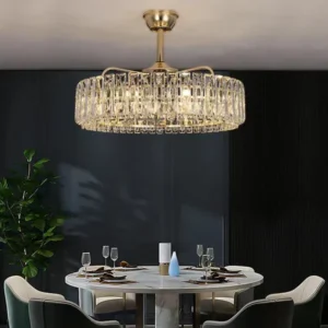 Home modern invisible blade fan light crystal chandelier for living/dining room/bedroom