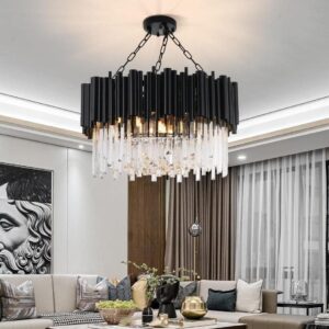 Home Fusion Modern Classic Black Round Crystal Chandelier 24"/ 32"